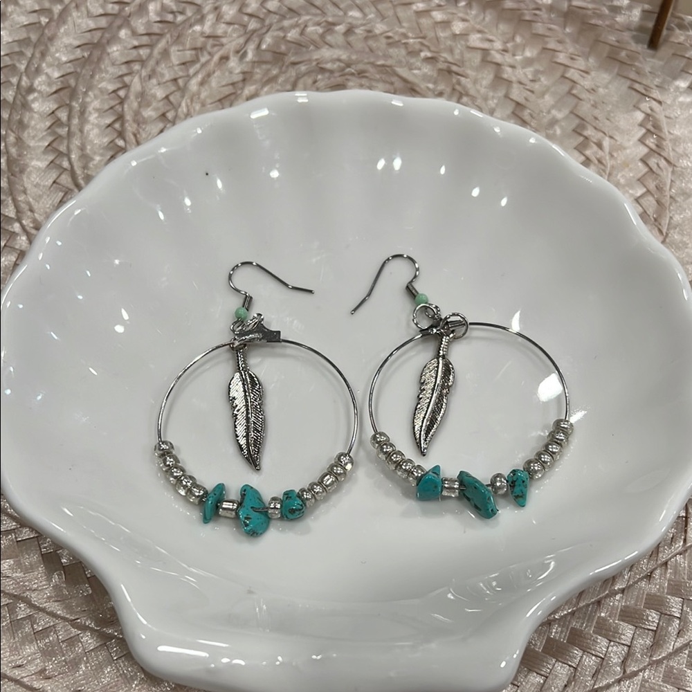 Silver and Blue Earrings with Turquoise Stones